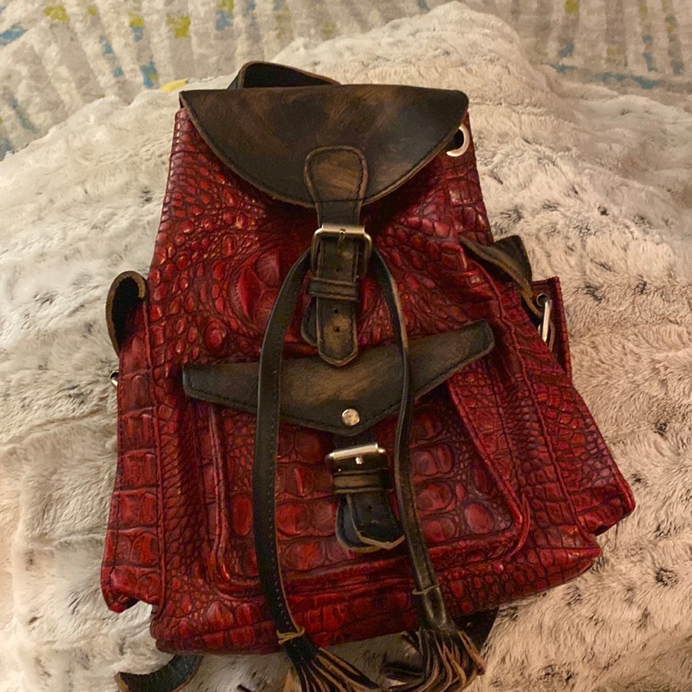 The Brett by Freebird ! Red leather crocodile mini backpack